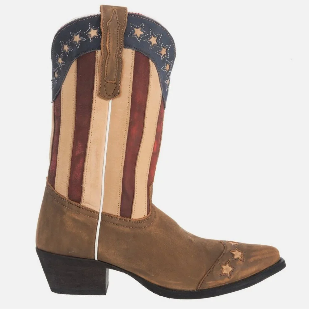 Dan Post Stars Stripes American Flag Tan Leather Cowboy Boots
